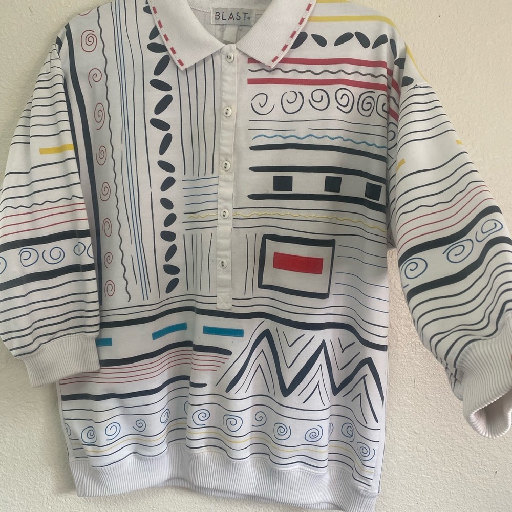 Vintage 💎 Geometric 💎 Blast ‘80s Half-Button Top